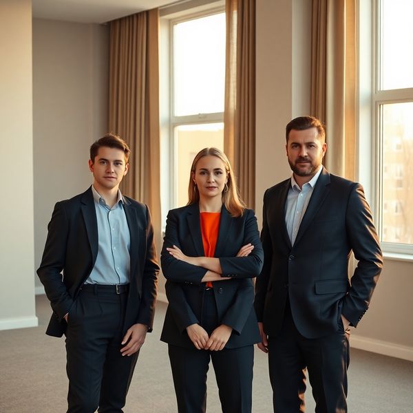 Portret editorial al echipei Grup Dragomir într-un birou minimalist din Galați